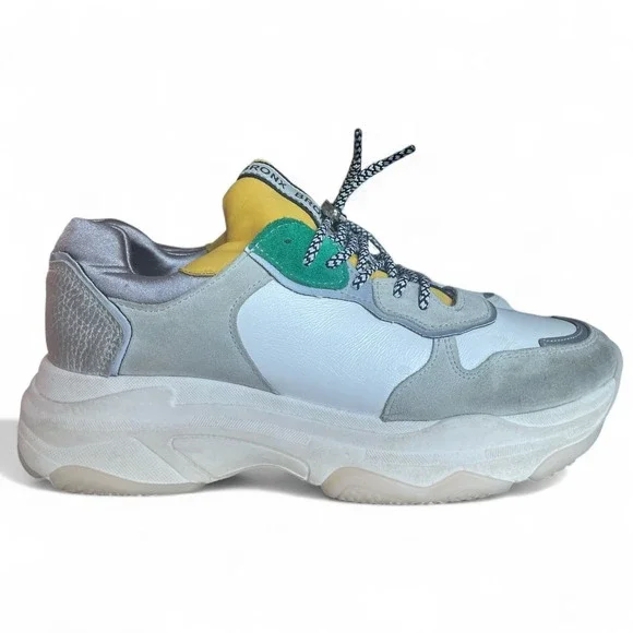 Bronx Baisley Low Top Sneakers White, Yellow , Silver Leather Women EU 40/ US 9 - Picture 2 of 8
